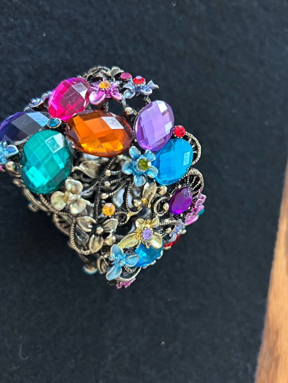 Source Unknown Multicolor Crystal Floral Filigree Cuff Bracelet